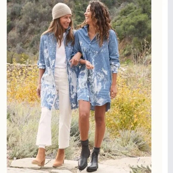 Frank & Eileen Mary Splatter Famous Denim Dress L Light Blue Cotton Shirt - Picture 1 of 9